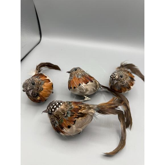 Set of 4 Feathered Clip-On Birds Long Tail Artificial Craft Décor Ornament Lot - Picture 1 of 7